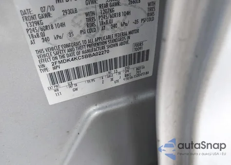 2011 Ford Edge Limited z USA, uszkodzony, nr VIN 2FMDK4KC5BBA02270